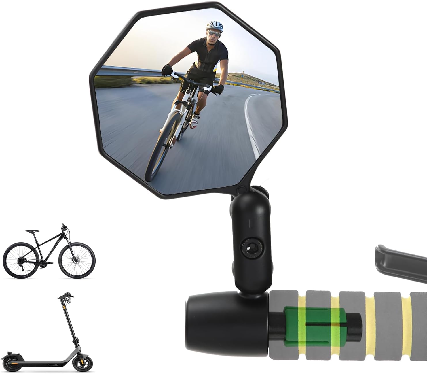 Bike Bar Finish Mirror,1 pcs Bike Mirror,Aluminum Alloy,HD 360°Adjusted Bike Rear View Mirror, Anti-impact/explosion/glare, Suits for Mountain Bikes,E-bike, Bicycle,Scooter,Left/Proper Common