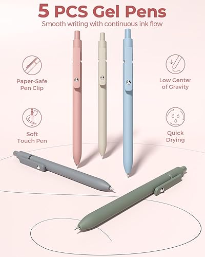 Miniatura 5 de Four Candies 56 piezas de suministros escolares estéticos con bonito estuche, 6 bolígrafos multicolor, 12 resaltadores pastel, 5 bolígrafos de gel