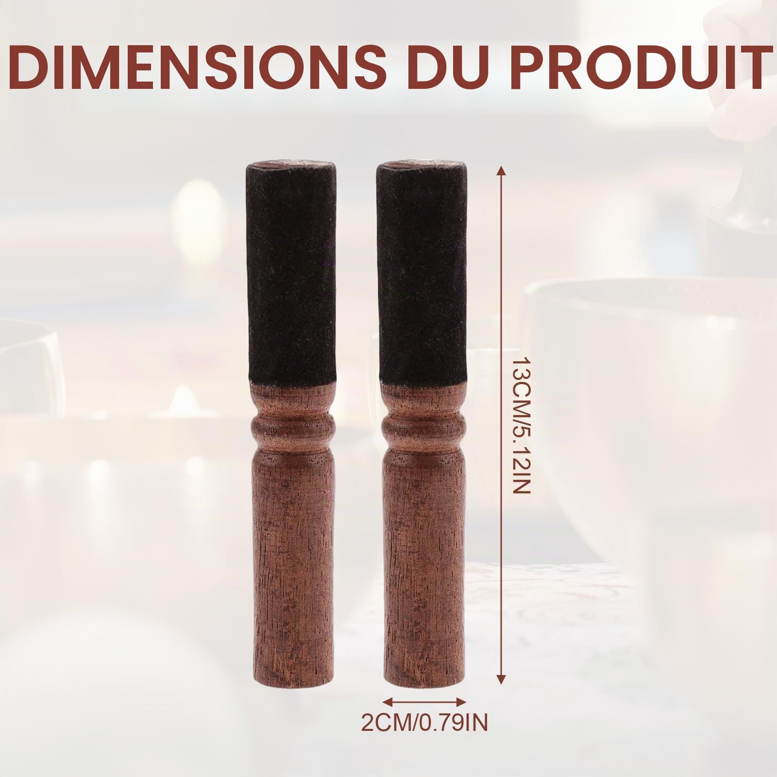 2 PièCes BâTon Pour Bol Chantant TibéTain - Baton Bol Chantant En Bois - BâTon De MéDitation, Accessoires De Bol Chantant Pour La MéDitation, Le Yoga Et La ThéRapie Sonore