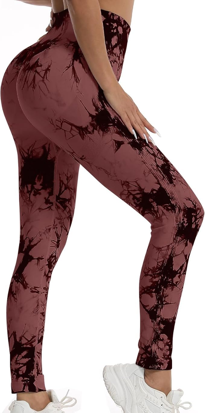 Tie-Dye Print Seamless Leggings for Women High Waist Yoga Pants, Scrunch Butt Lifting Elastic Tights-image-29