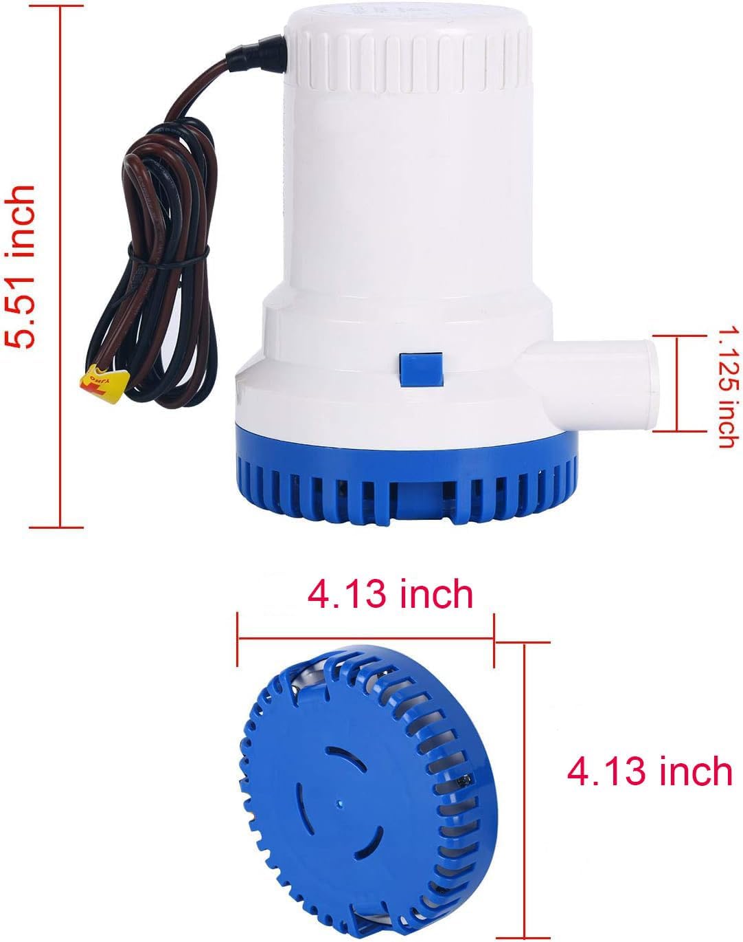 DasMarine 2000 GPH 12v Boat Marine Plumbing Electric Bilge Pump 1 1/8"(29MM) outlet 8.5AMP