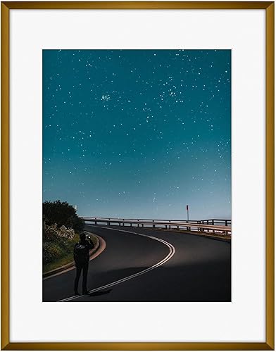 Vista 33 de Frametory - Marco de aluminio de 11 x 14 para fotos de 8 x 10 (en pulgadas), con paspartú marfil, de pared, con gancho de sierra, pestañas Bronce