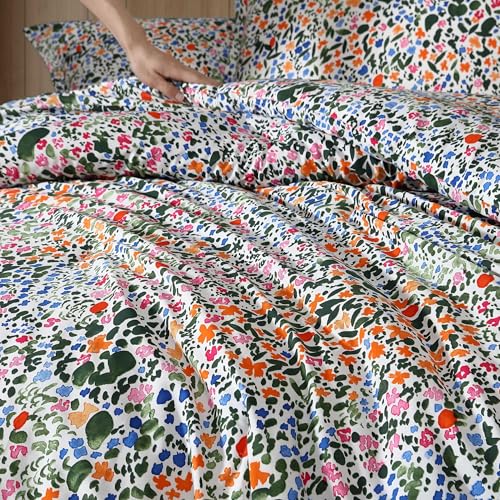 Image of MARIMEKKO - Duvet Cover King Size, Naturally Soft & Smooth Cotton Percale Bedding w /a Lightweight Feel - 3 Piece Bed Set with Matching Pillowcases (Rantanitty Orange)