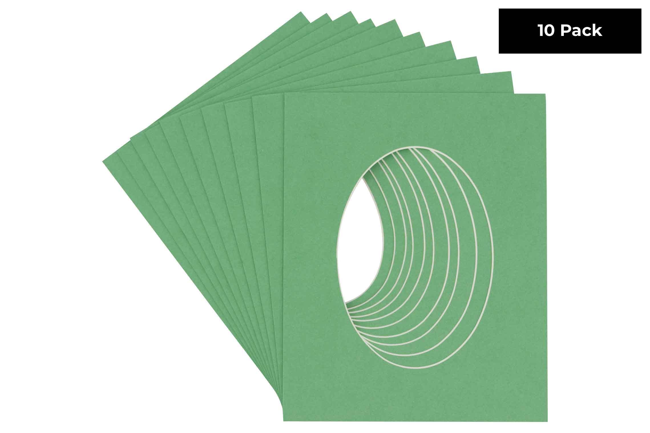 Turf Green Jade Acid Free 11x14 Oval Picture Frame Mat with White Core Bevel Cut for 9x12 Pictures - Fits 11x14 Frame - Pack of 10 Matboard Show Kits With Acid Free Backings & Clear Bags