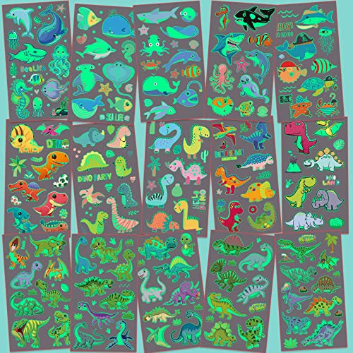 Metker Sea Animals,Dinosaurs,Vehicles(330Pcs) Kids Luminous Waterproof Temporary Tattoos,Fake Tattoo Sticker Party Supplies For Children,Glow Party Supplies Gifts Goody Bag Stuffers Party Bag Fillers #TOP2