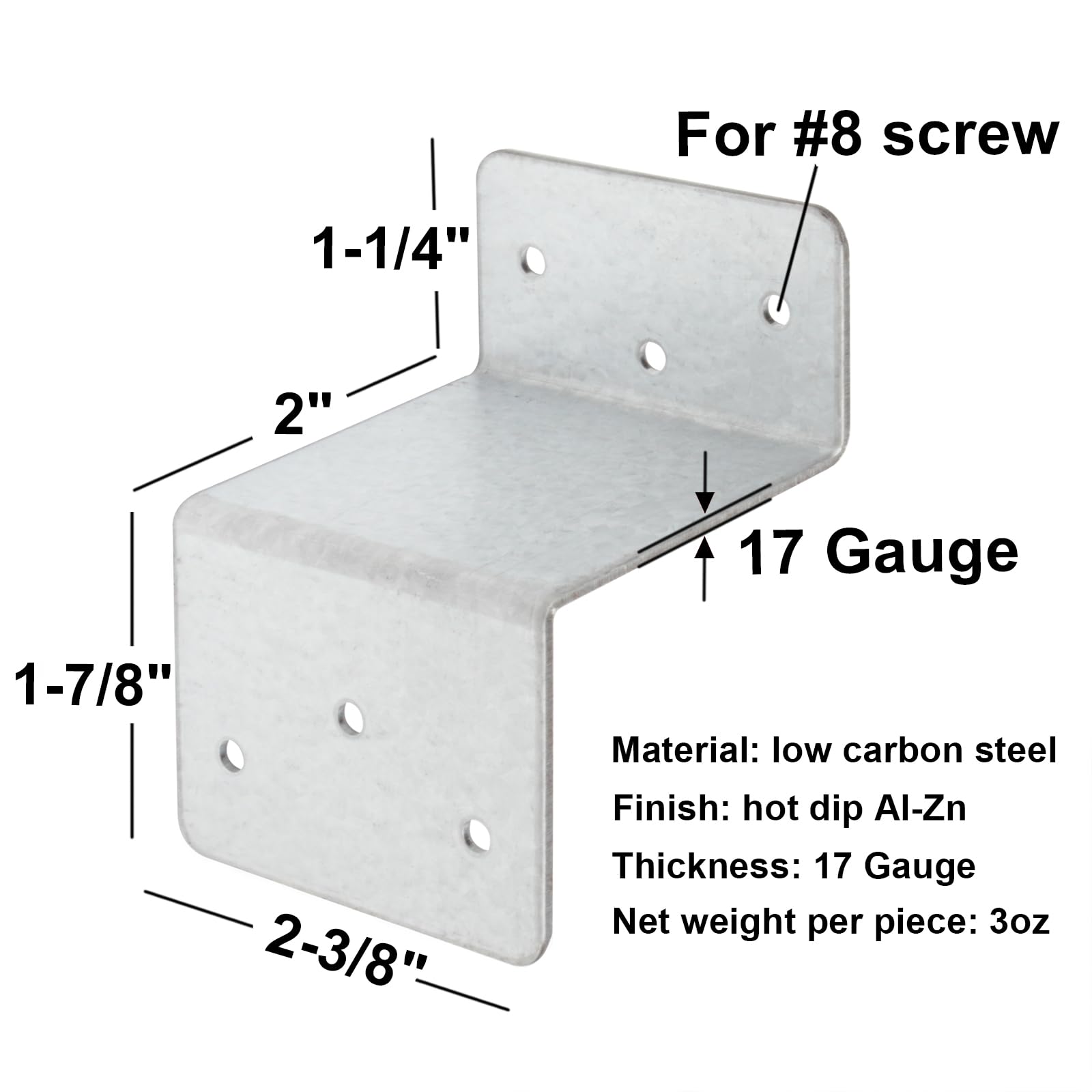 10 staffe a Z in acciaio al carbonio ad angolo retto, lunghezza 5,1 cm, spessore del giunto in metallo: 1,5 mm, staffe angolari per acciaio leggero, mensole in legno, mobili, armadi (argento), viti