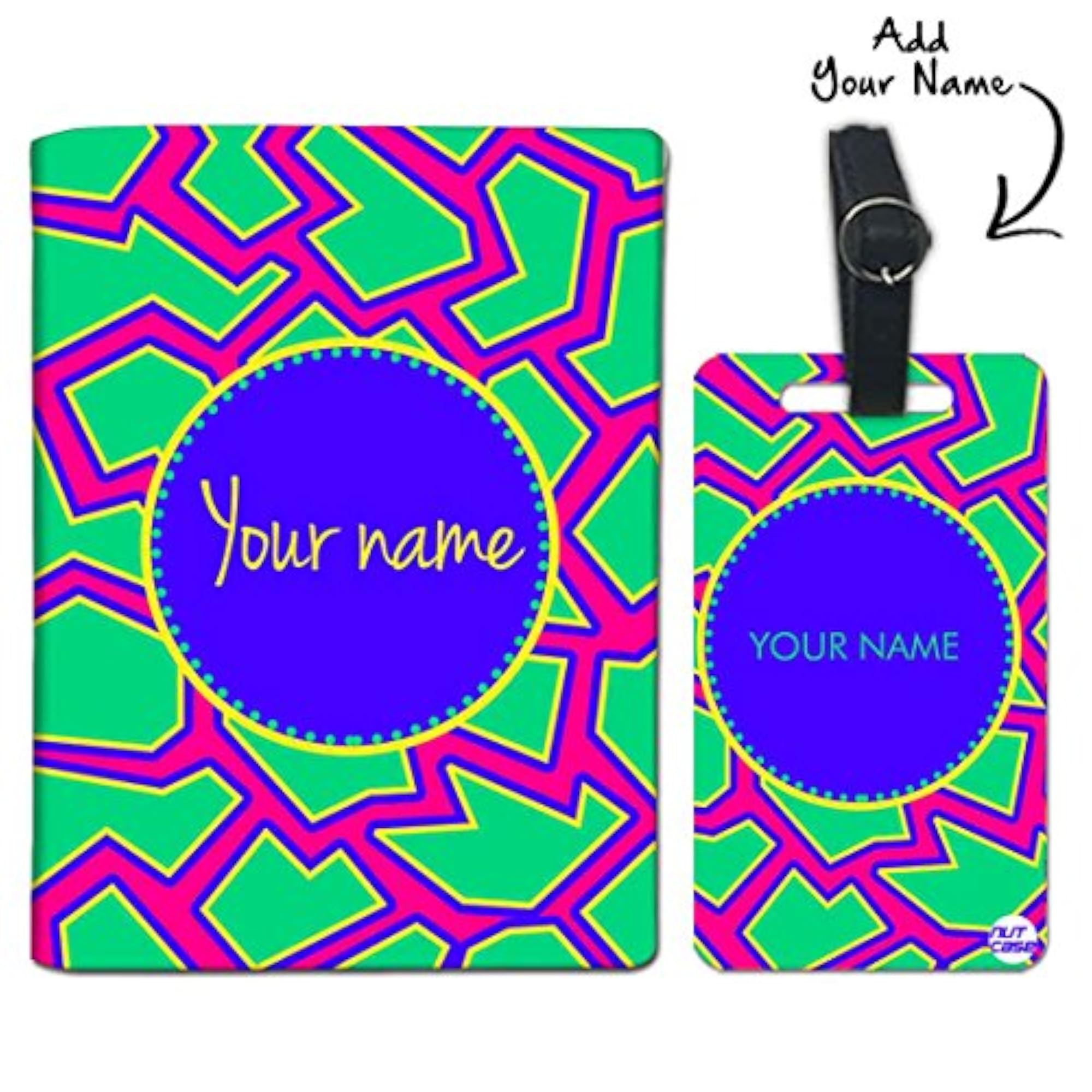 Personalized Pink and Blue Lines Passport Cover & Luggage Tag Set