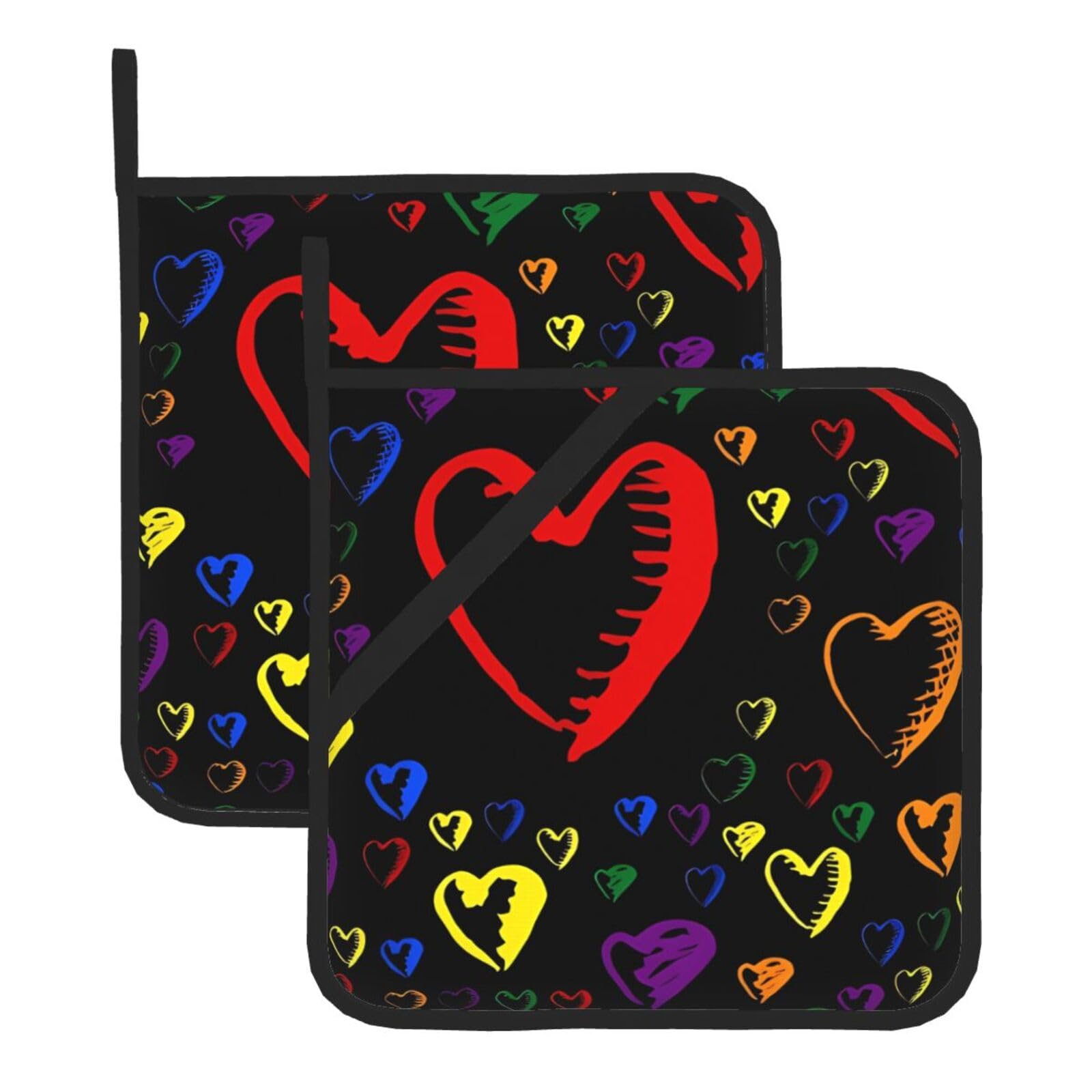 WHJSHOP Gay Pride Rainbow Prints Square Pot Holders - Waterproof Heat Resistant Kitchen Throw Pads for Hot Bowls & Dishes, Durable Oven Mitt Layers with Hanging Loop - Set of 2