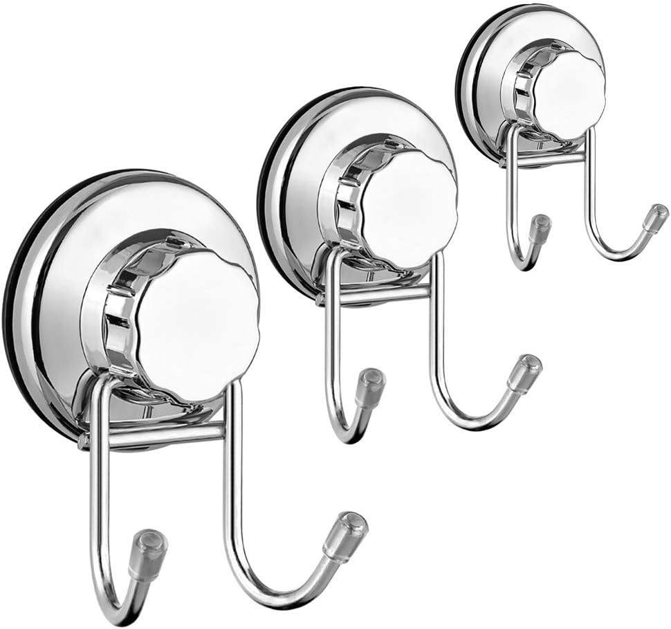 SANNO Vacumn Hooks Suction Cups for Flat Smooth Wall Surface Towel Robe Bathroom Kitchen Shower Bath Coat,NeverRust Stainless Steel (3 pack)