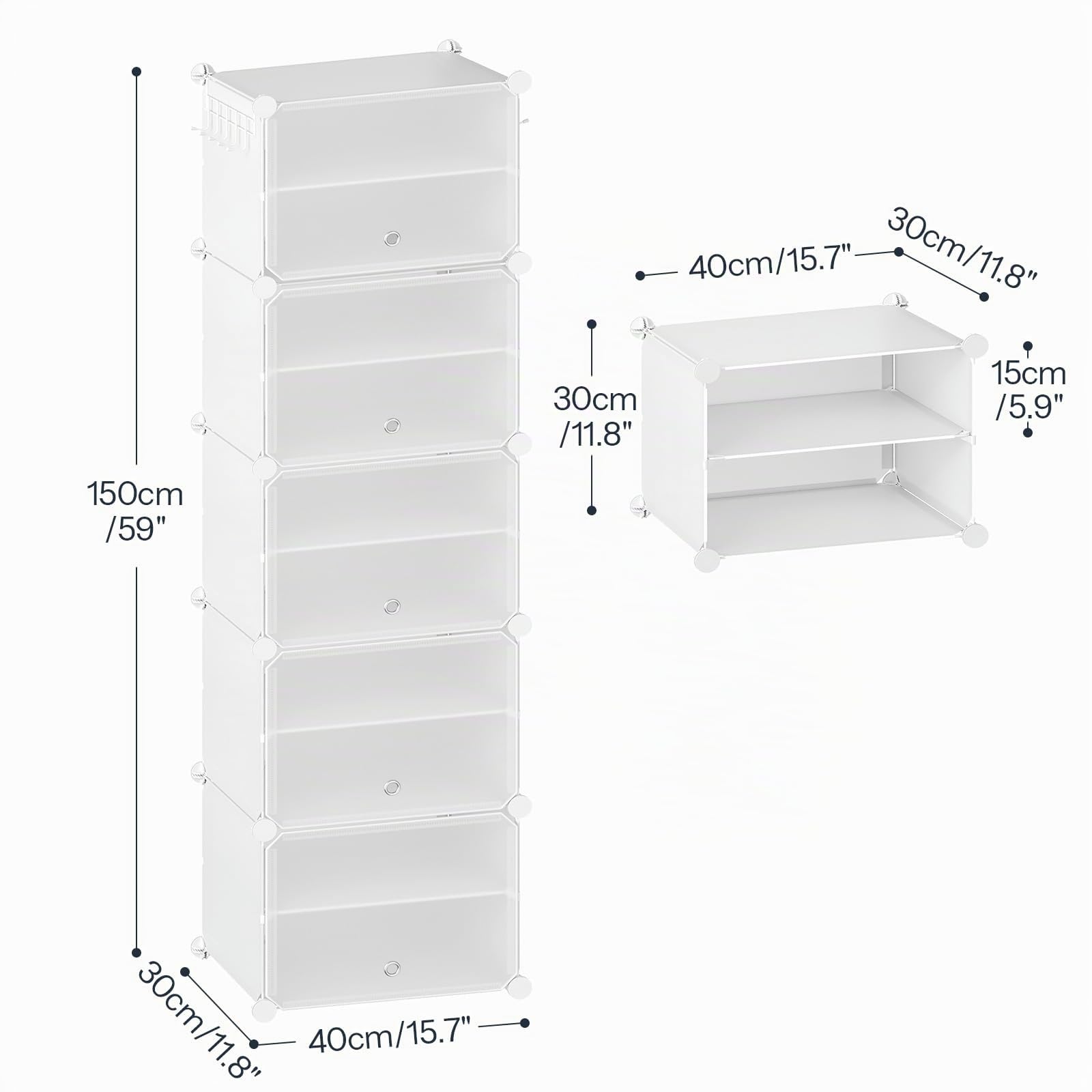 HOOBRO Scarpiera, Scaffale Portascarpe a 5 Scomparti, con Sportello, Scaffale Componibile in Plastica, Scaffale Portaoggetti Modulare, per Ingresso, Corridoio, Armadio, Bianco e Trasparente EWW11SC01