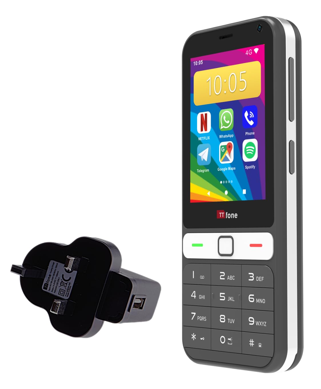 TTfone TT280 – Simple 4G Dual SIM Bar Phone with Android, 2.8" Touchscreen Pay As You Go Smartphone - O2 with Mains Charger