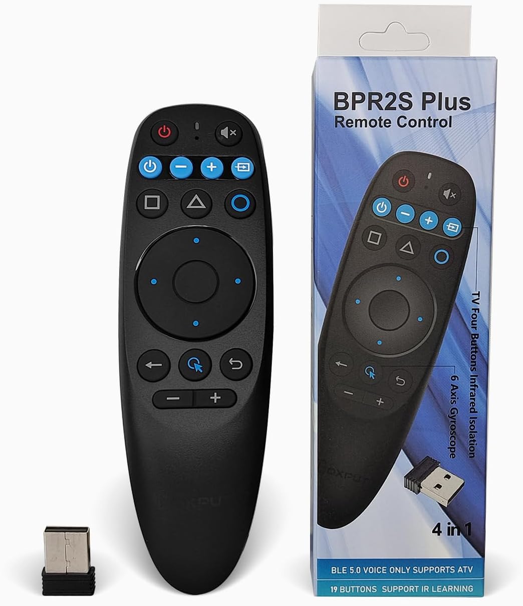 BOXPUT Android Universal Remote with Air Mouse, BT Voice Remote 2.4G USB Remote Control Support IR Learning 6-Axis Gyro for Android TV Box TV Stick Smart Streaming Devices (BPR2S Plus)