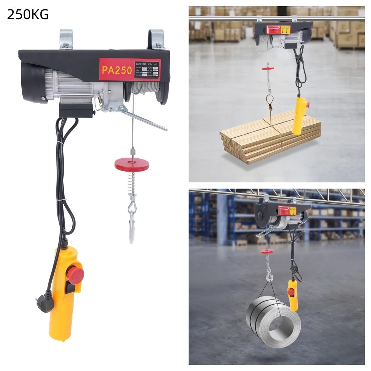 Elektrische Seilwinde Mit Kabelfernbedienung 550W 220V 250kg Last 18m Drahtseil für Garage Lager Fabrikbau Li Seilhebezug