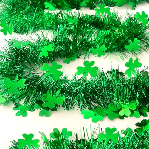 St Patricks Day Decorations Garlands - 33 Ft Green Garland St Patricks Day Garland Atmosphere Setup Fine Clover Tinsel Hanging Twist Hanging Decorations for Party Holiday Supplies