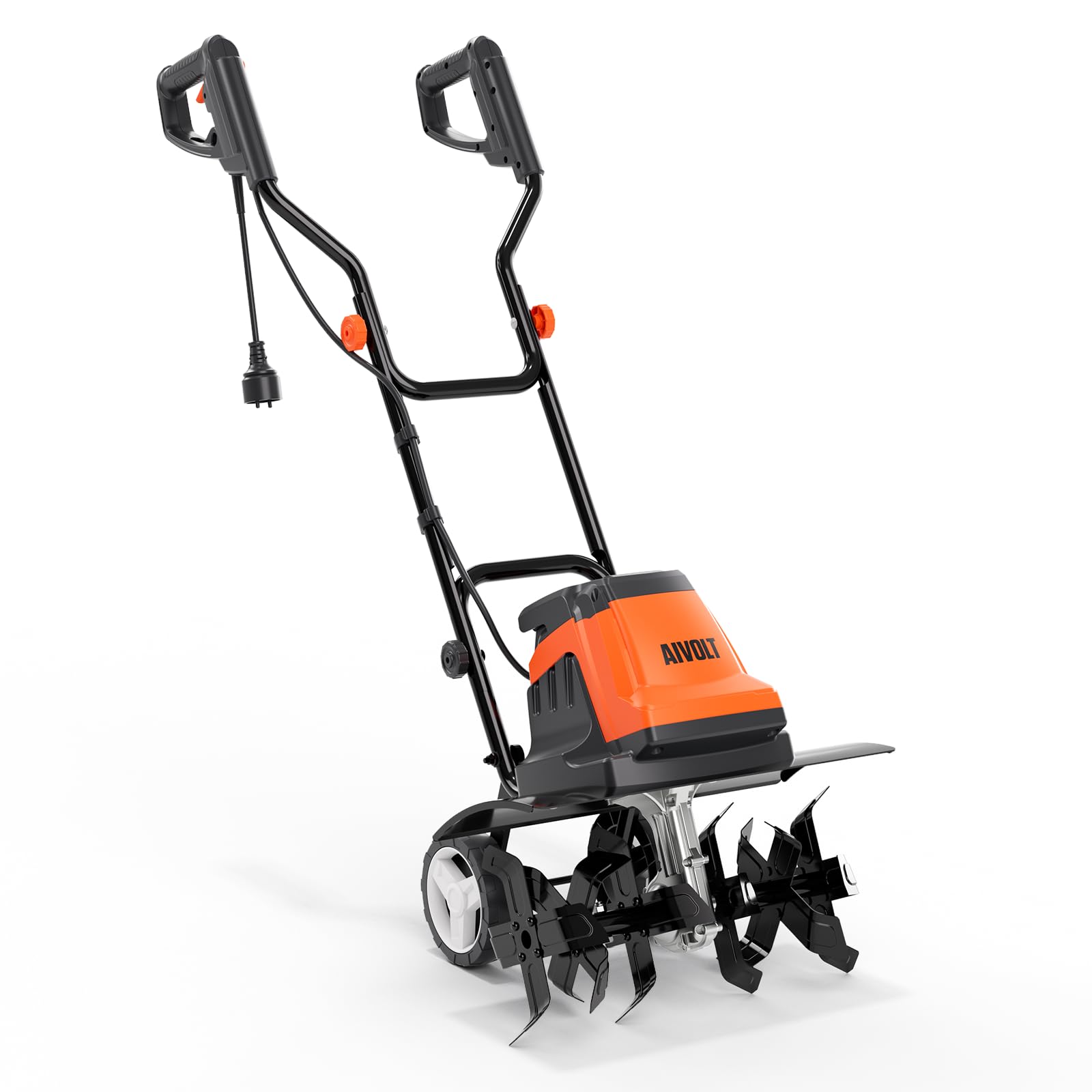 AIVOLT Motoazada Eléctrica 1800W con 24 Dientes de Acero, Motocultor Plegable 380 RPM 48cm de Ancho, 22cm de Profundidad, Cultivador Eléctrico con Cable para Jardín, Huerto, Cultivo y Siembra