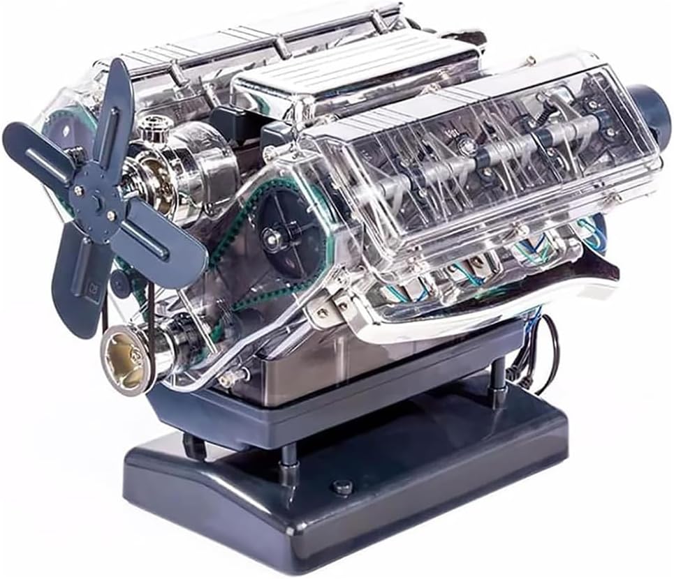 V8 Engine Model Kit - Build Your Own Engine Toy With 200+ Components, Spark Plug LED Lights and Sound Base - Scientific Experiment Educational Assembly