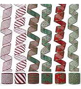 LaRibbons Christmas Holiday Burlap Ribbon - 6 Rolls Assorted Glitter Burlap Ribbon with Wired Edg...
