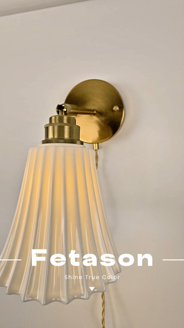 Image of Fetason Plug in Wall Sconces Set of 2, Modern Ceramic Gold Wall Sconce Light with Switch, Vintage Bedside Wall Lamp Light Fixtures for Living Room Bedroom Kitchen Home Office Hallway