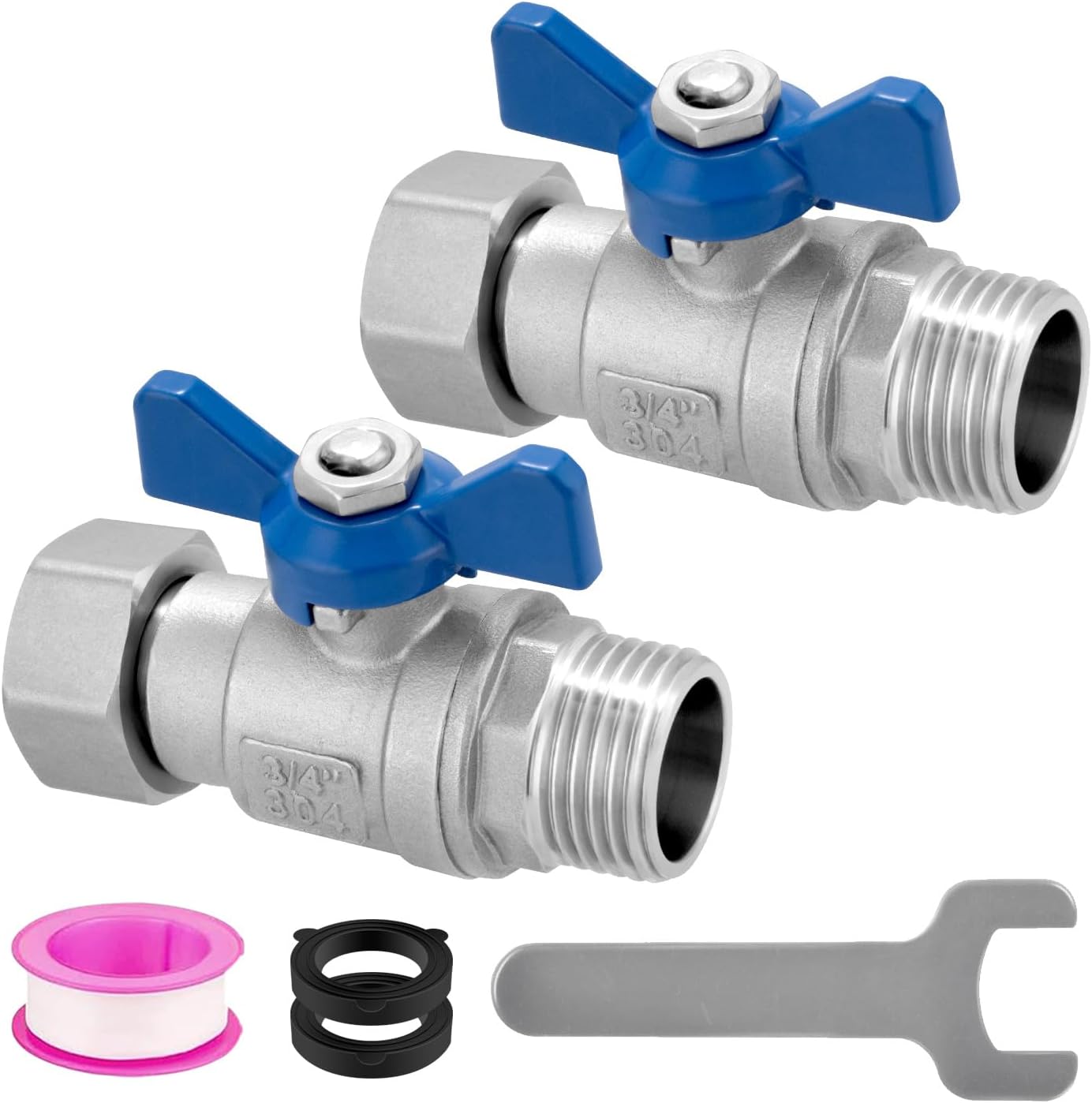 304 Stainless Steel Garden Hose Shut Off Valve, 2 Packs Heavy Duty Water Hose Shut Off Valve, 3/4'' GHT Full Flow Hose Ball Valve Adapter Coupling with 360-Degree Rotatable Connector