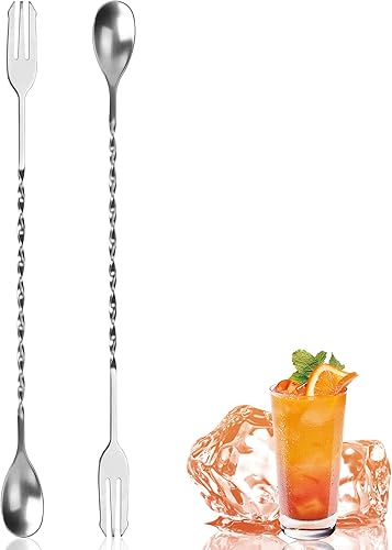 Miniatura 1 de Cuchara de bar de 12.7 pulgadas, cuchara mezcladora de cóctel, cuchara de barra con patrón en espiral con punta Trident cuchara agitadora con mango