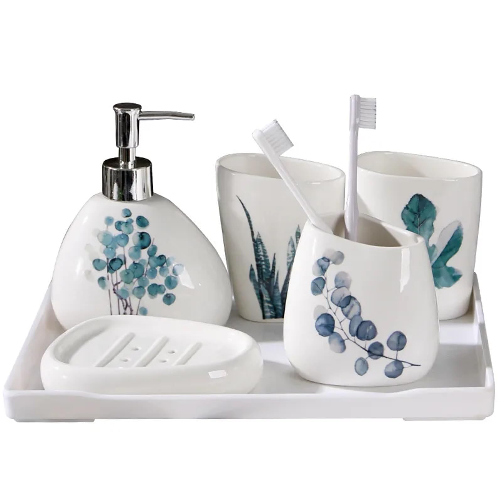 Set di accessori da bagno in ceramica nordica con piante verdi bianche(WHITE tray2)