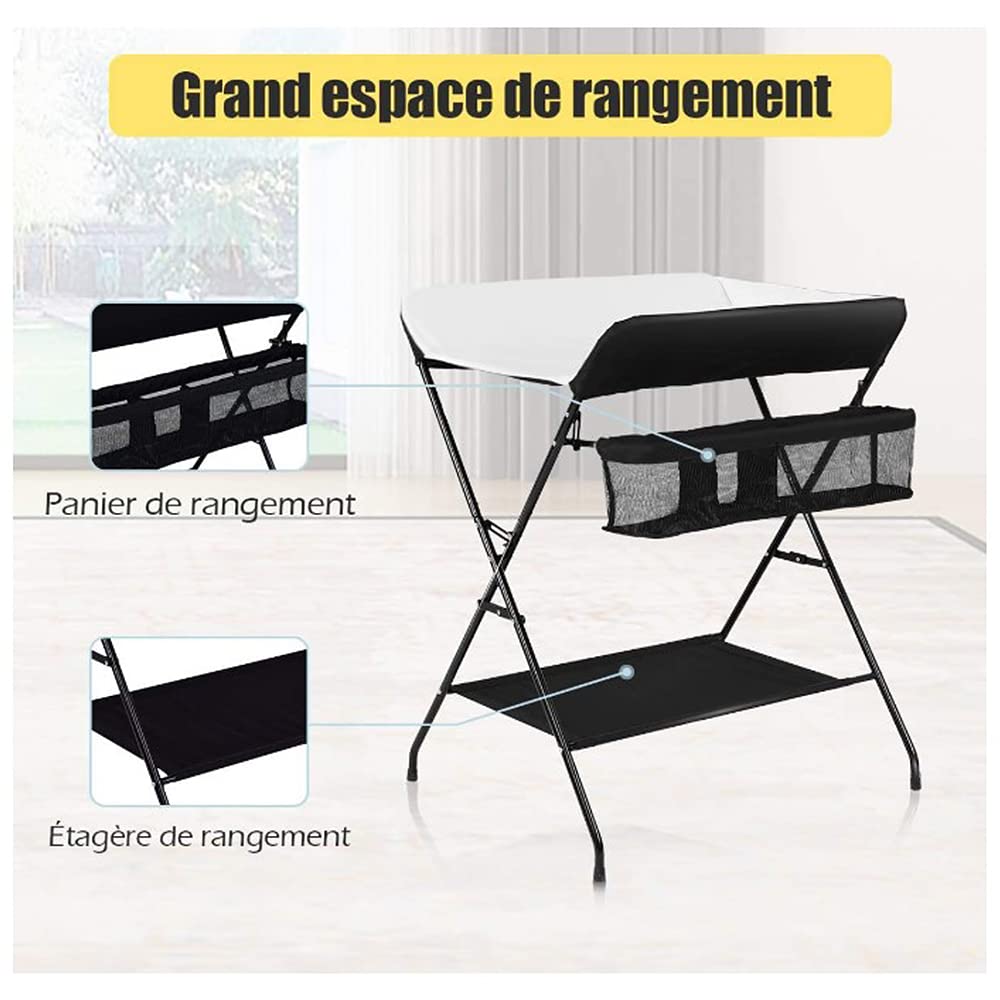 Cambiador plegable con cinturón de seguridad y compartimentos de almacenamiento,Bañera Cambiador Plegable Antibacteriano (79 * 55,5 * 96cm-blanco roto)