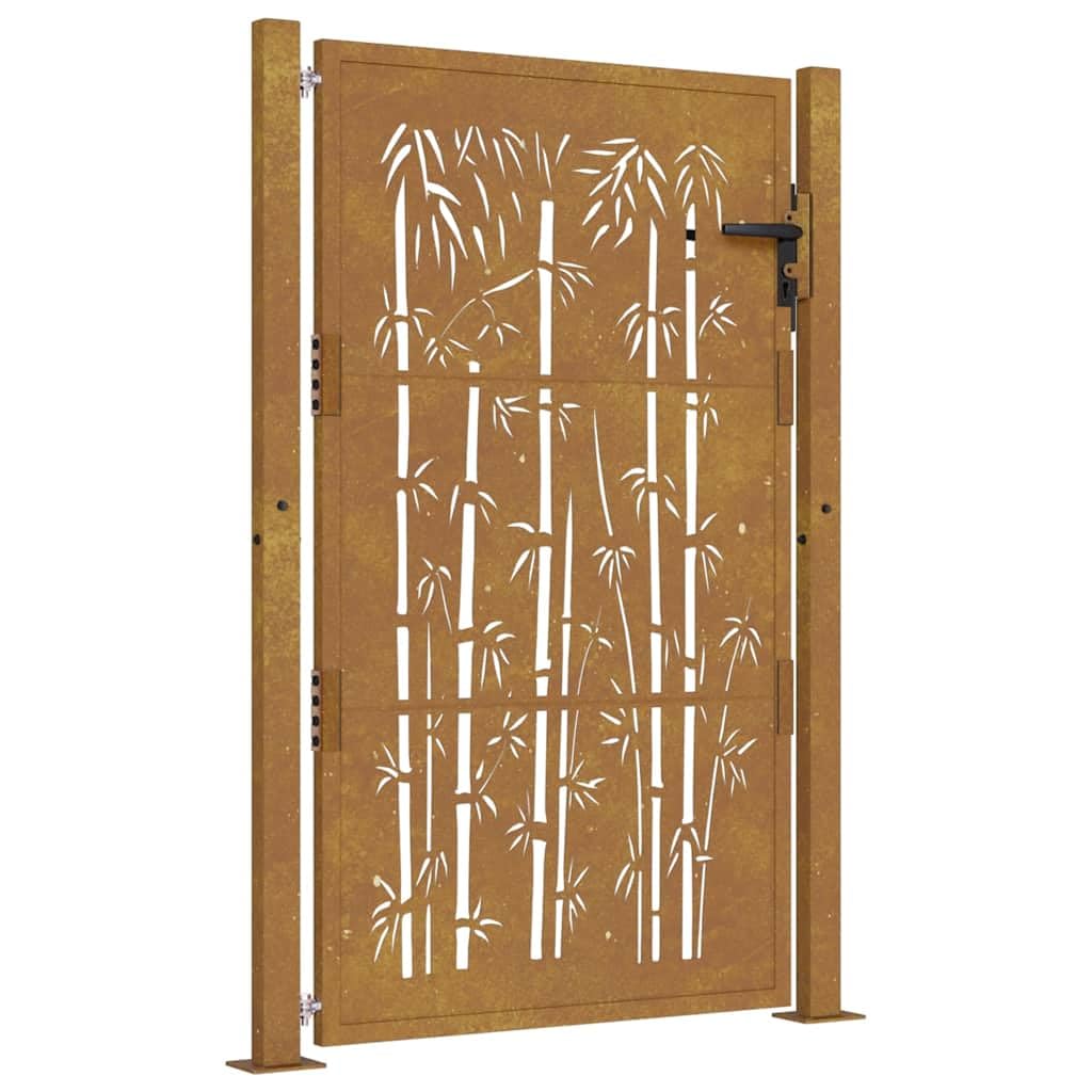 vidaXL Garden Gate, Driveway Gate for Patio Outdoor Yard, Fence Gate with Lock and Handle, Fence Panel, 100x150 cm Corten Steel Bamboo Design