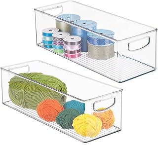 mDesign Plastic Arts and Crafts Organizer Storage Bin - Hobby Supply Box Container with Handles for School and Home - Holds Paint, Fabric, and Art/Craft Supplies - Ligne Collection - 2 Pack - Clear