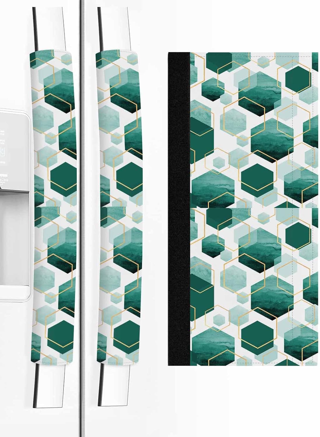 Geometric Aqua Refrigerator Door Handle Covers Set of 2 for Dishwasher Microwave Oven Fridge Stove Appliance Door Handles Kitchen Bathroom Accessories,Contemporary Minimalist Gold