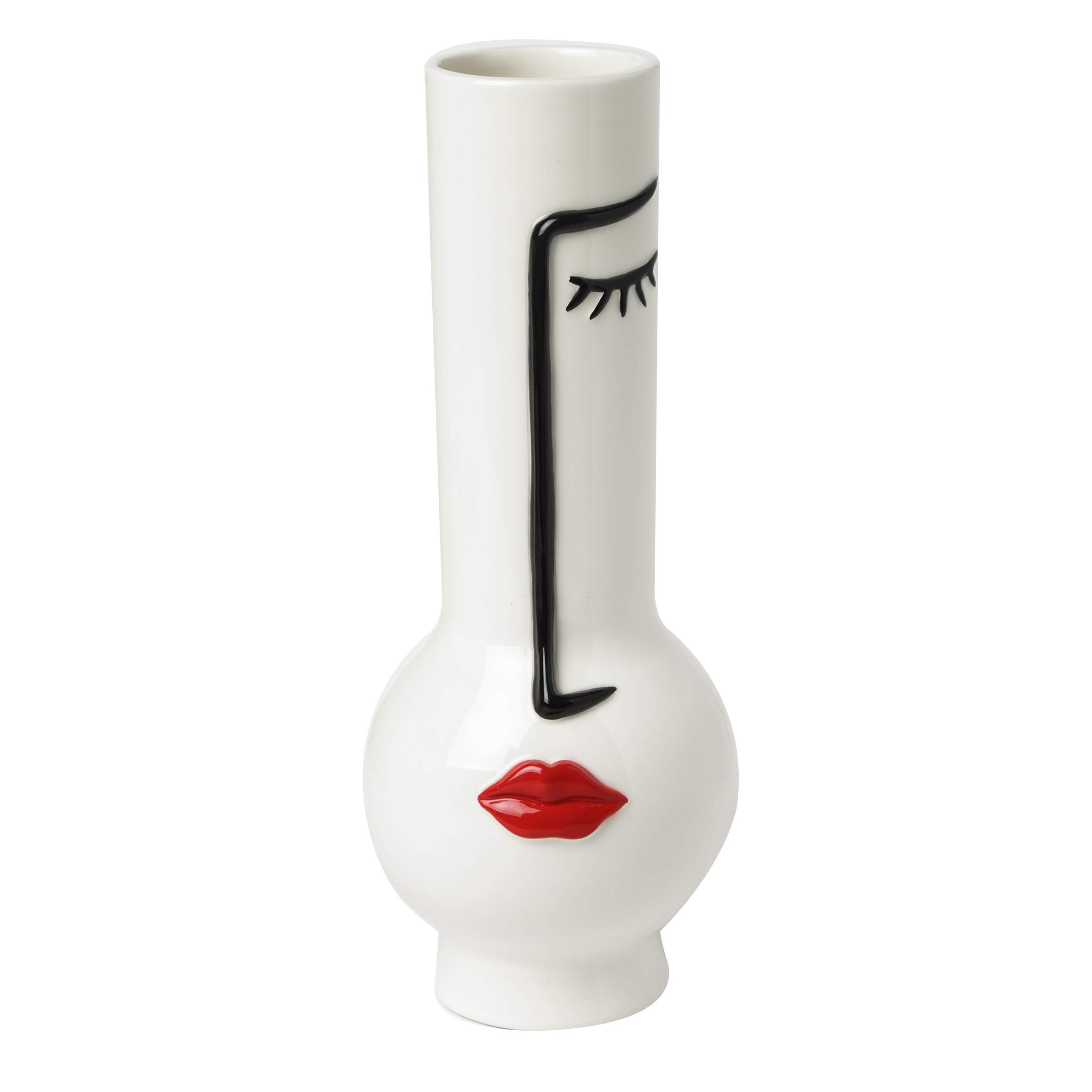 Baroni Home Vase Visage en Céramique Décoratif pour Salon et Entrée, Pot de Fleurs Design Intérieur et Extérieur, Abstra