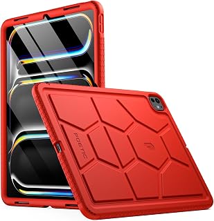 Poetic TurtleSkin Hülle für iPad Pro 13 Zoll 2024 M4 7. Generation, strapazierfähige, stoßfeste und kinderfreundliche Silikonhülle mit Fallschutz, Rot