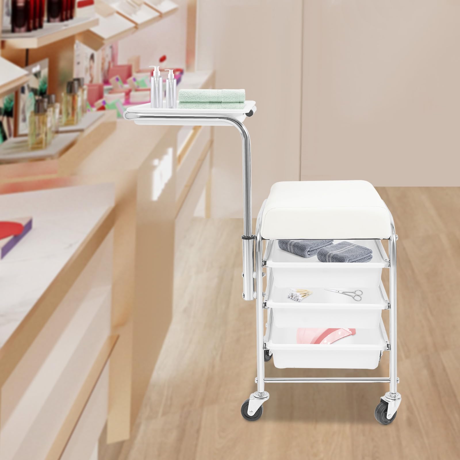 Narzędzie do manicure, wózek do pedicure, wózek do salonu do 100 kg, wózek do przechowywania narzędzi do manicure i pedicure (biały)