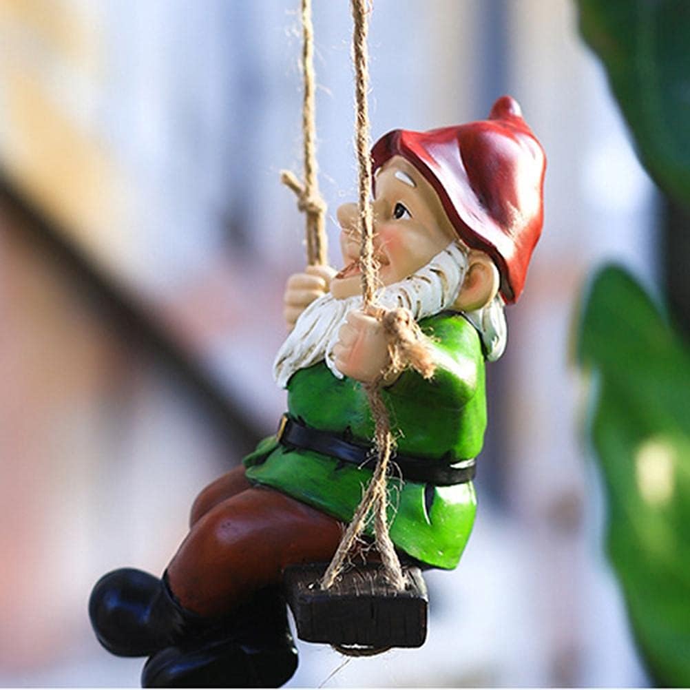 Garden Gnomes Dwarf Resin Figurines Statues Creative Cute Swing Gnome Fabulous Decorative Pendants Christmas Hanging Ornament for Indoor Outdoor