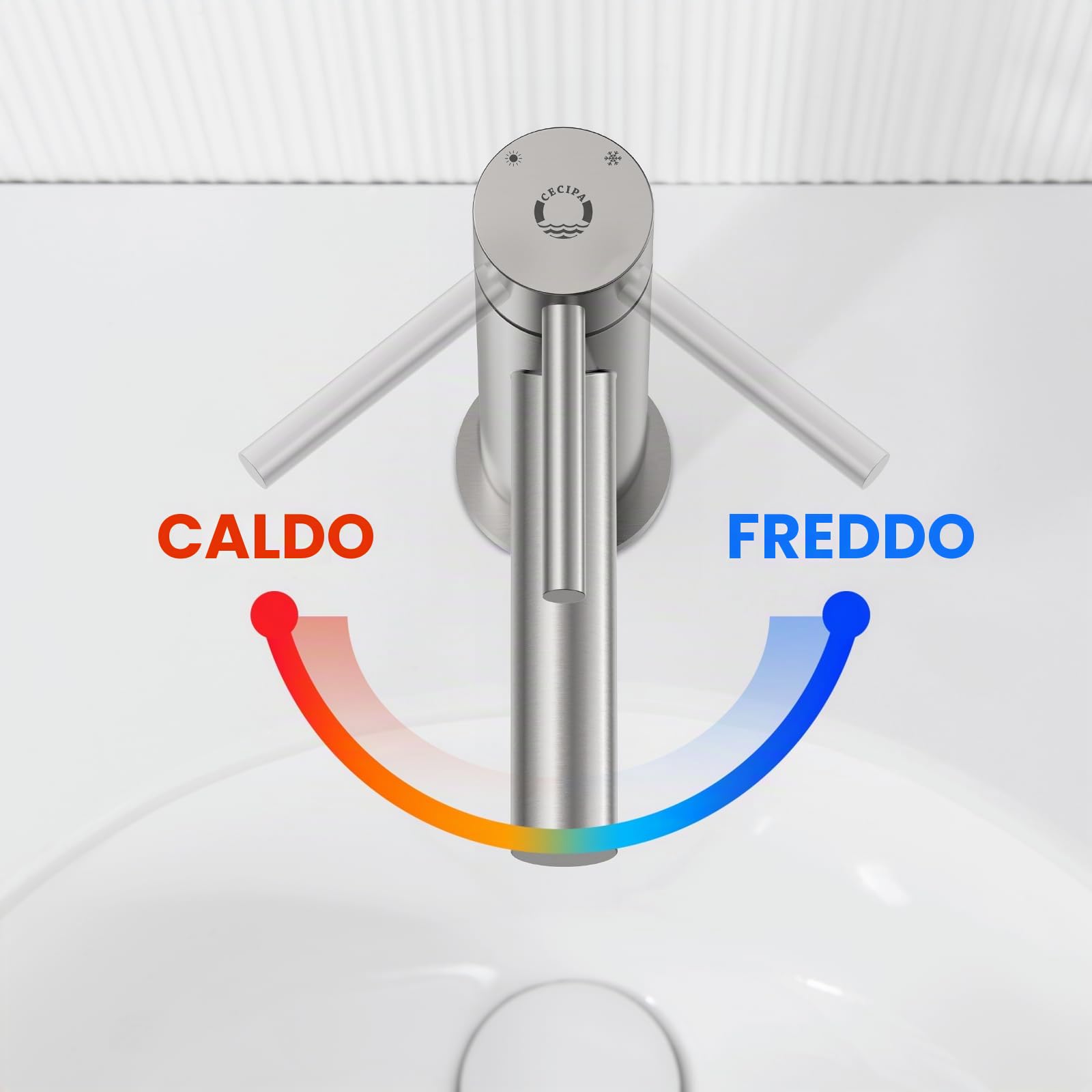 CECIPA Rubinetto Bagno Lavabo, Miscelatore Lavabo Bagno | con Becco Altezza 9cm, a Leva Singola, con Acqua Calda e Fredda, in Acciaio Inox, Spazzolato
