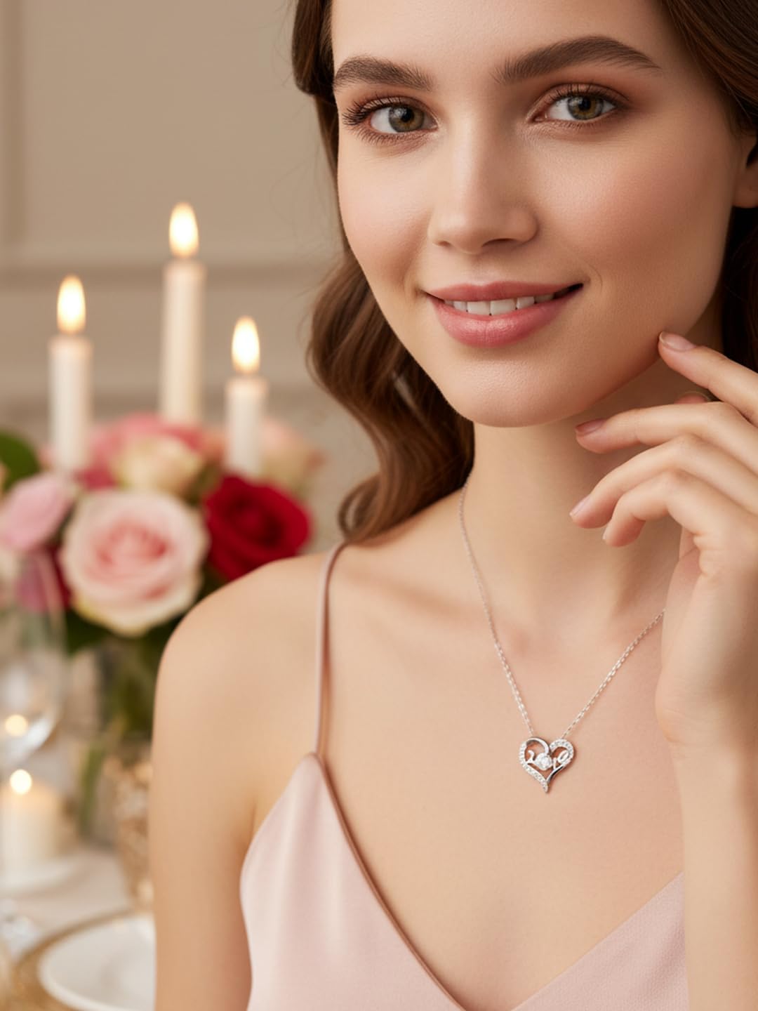 Moissanite and Sapphire/Ruby/Emerald Love Heart Necklace for Women, Solid 925 Sterling Silver, 16"/18"/20" Adjustable, Valentines Birthday Anniversary Christmas Romantic Jewelry - Image 3