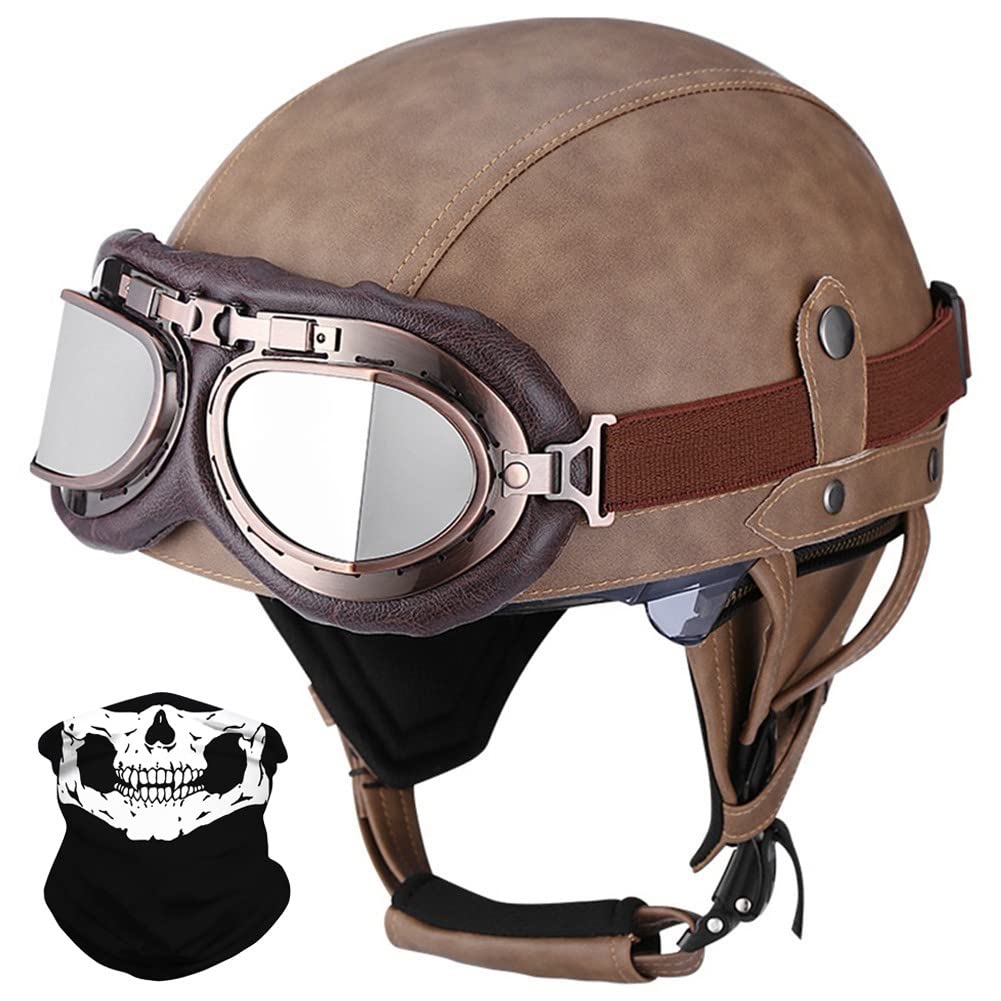 Duitse stijl retro halfhelm motorhelm met bril Scooter Cruiser Chopper Bromfiets Open helm Dot/ECE-gecertificeerd Alle seizoenen Unisex open helm A,L (59~60 cm Duitse stijl retro halfhelm motorhelm met bril Scooter Cruiser Chopper Bromfiets Open helm Dot/ECE-gecertificeerd Alle seizoenen Unisex open helm A,L (59~60 cm