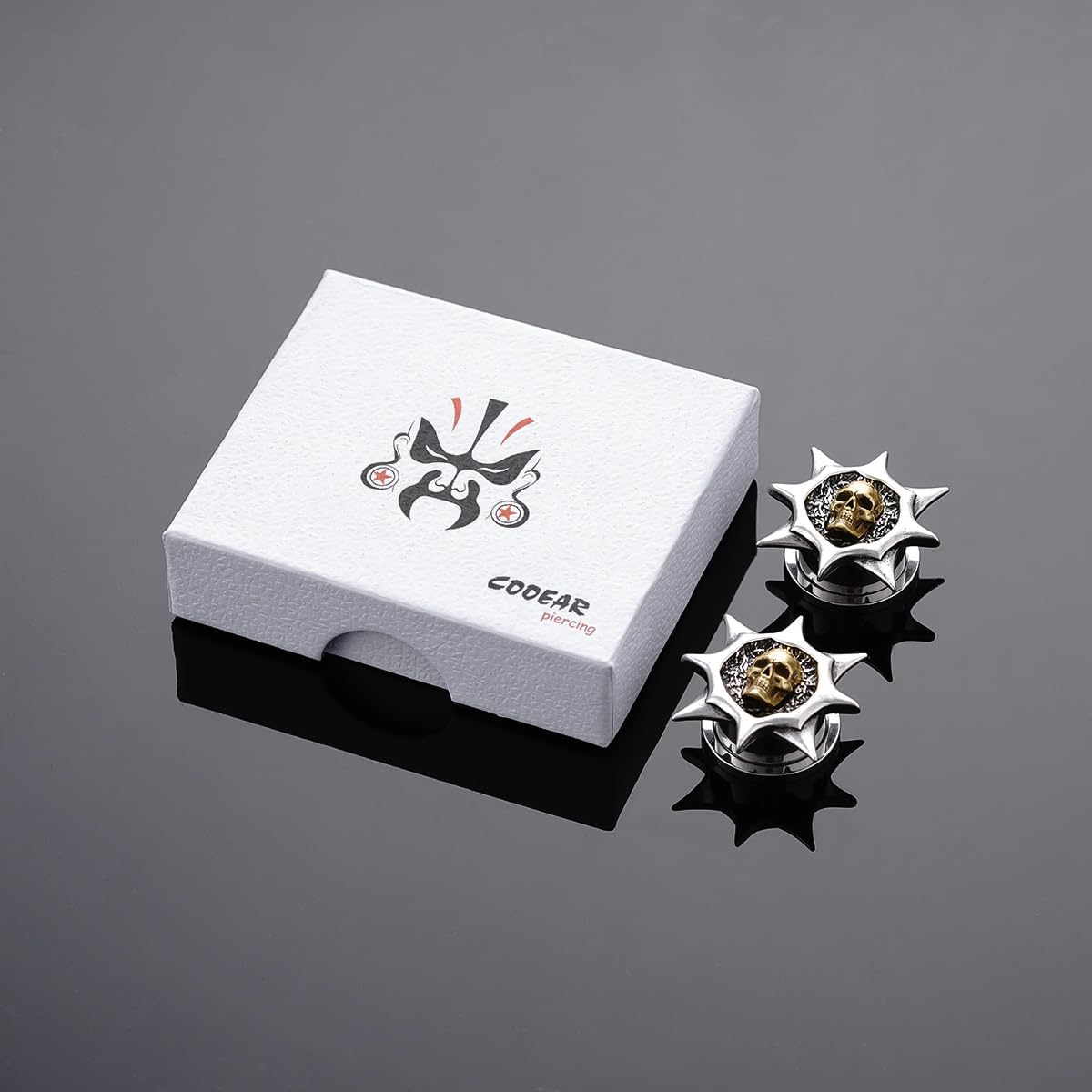 COOEAR ステンレススチールイヤートンネルとプラグ、イヤリング用フレッシュゲージ、工業用ギアデザインピアスエキスパンダーストレッ