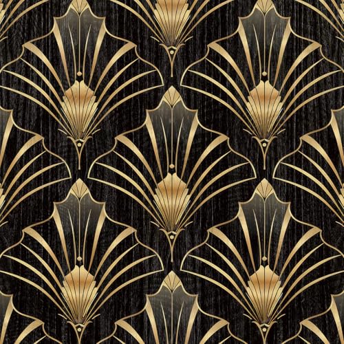 ANLIKY-Pro Elegant Baroque Pattern Self-Adhesive Wallpaper with Gold Linear Pattern, Removable, Decorative, 44X300CM, for Furniture and Wall cabinets.