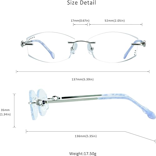 Miniatura 3 de LifeArt Lentes de lectura con bloqueo de luz azul sin montura con lente personalizada que reducen la fatiga ocular con diamantes elegantes para