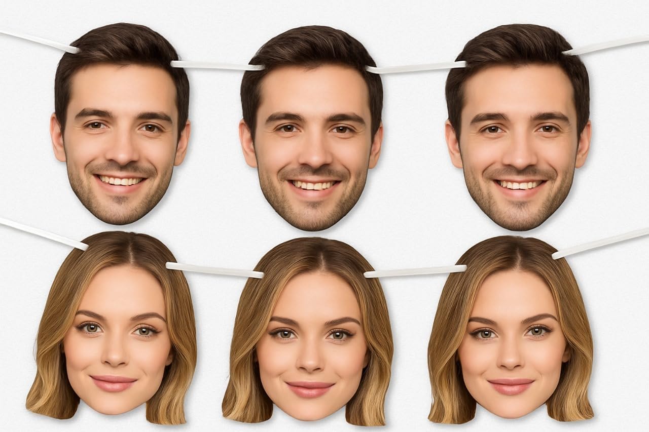LUMOUS ROLA Photo Face Bunting Banner – 12 A4 Personalised Cutouts with Ribbon – Ideal Decoration for Stag, Hen, Wedding & Birthday Parties (24 FACES)