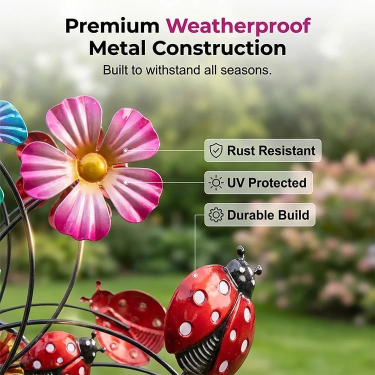 Solar-Powered Wind Spinner for Garden, Solar Yard Lights Wind Spinners, Yard Lawn Art Decor for Patio Kinetic, Secure Multi-Prong Ground Anchor, Gift Decor Ideas for Garden Lovers (#4)