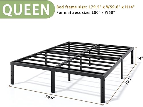Miniatura 3 de Base de cama de metal tamaño Queen Base de cama de plataforma Queen resistente de 14 pulgadas, no necesita somier, fácil montaje, sin ruido, base
