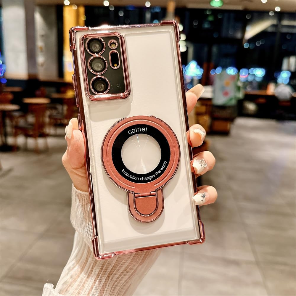 Photo 1 of [Compatible with Magsafe ] Kickstand Case for Samsung Galaxy S24 S23 S22 Ultra Plus Note20Ultra [with Camera Lens Protector] Magnetic Holder Millitary Cover (Rose Pink,for Samsung S24 Ultra)