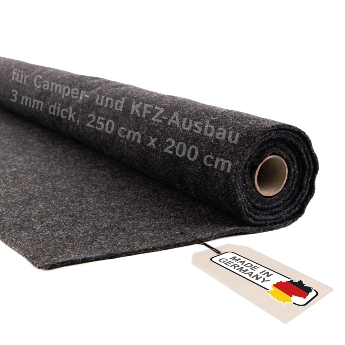 Camper filc sprzedawany na metry bez kleju, elastyczny filc igłowany do rozbudowy kampera i okładziny wnętrza samochodu, grubość 3 mm – wyprodukowano w Niemczech, antracytowy, 250 cm x 200 cm