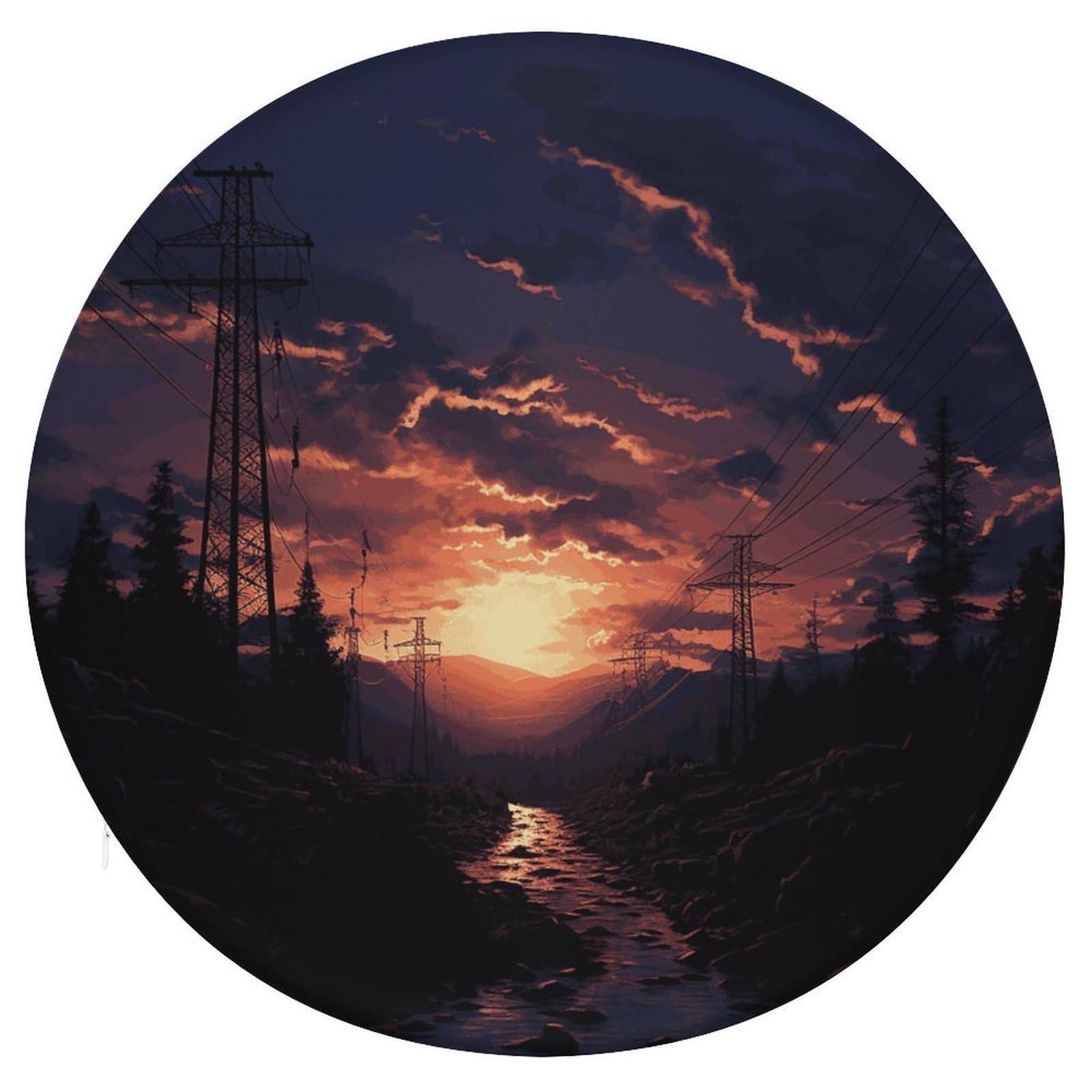 JTREHY Dusk Scenery Cushion Soft Breathable Round Cushions Multi-Functional with Zipper Floor Pillows Cushion for Various Indoor Occasions Chair Pad