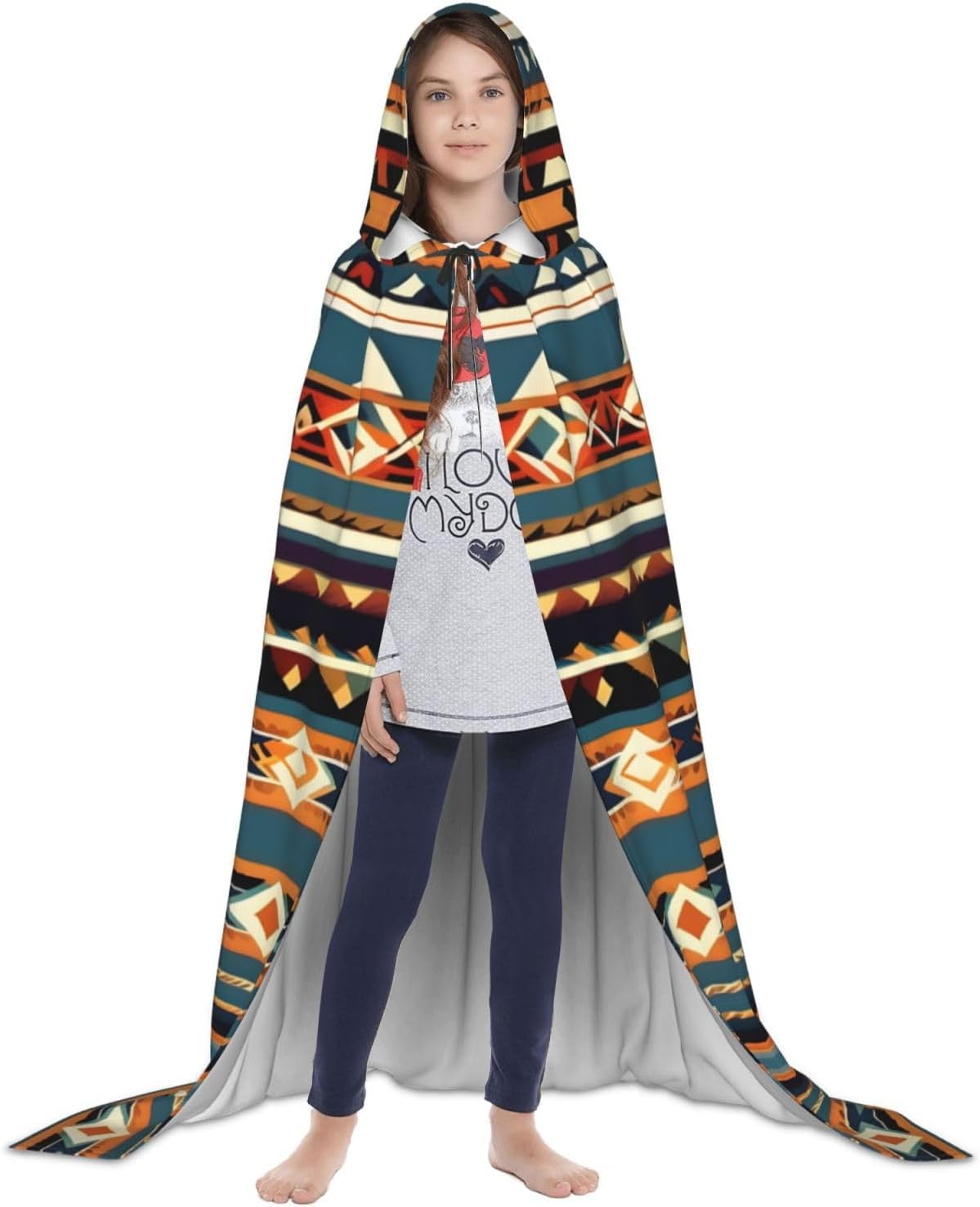 Native American Pattern print Wizard Hooded Robe Medieval Cape Renaissance Cloak for Men Women Halloween Costume