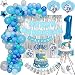 1st Birthday Decoration for Baby Boy First Birthday Decoration Balloon, Party Supplies Kit, Banner, Confetti Balloons, Number One Cake Topper Blue, Foil Curtain, Photo Booth Smash Cake Props Little