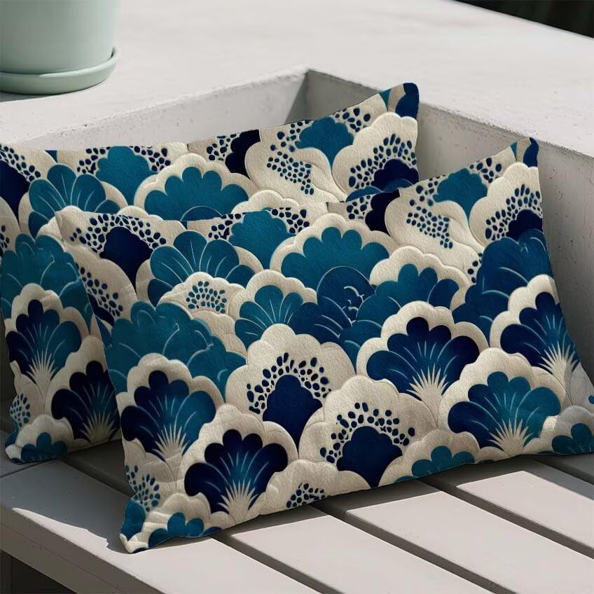 Housse coussin salon de jardin extérieur bleu étanche et rectangulaire en lin