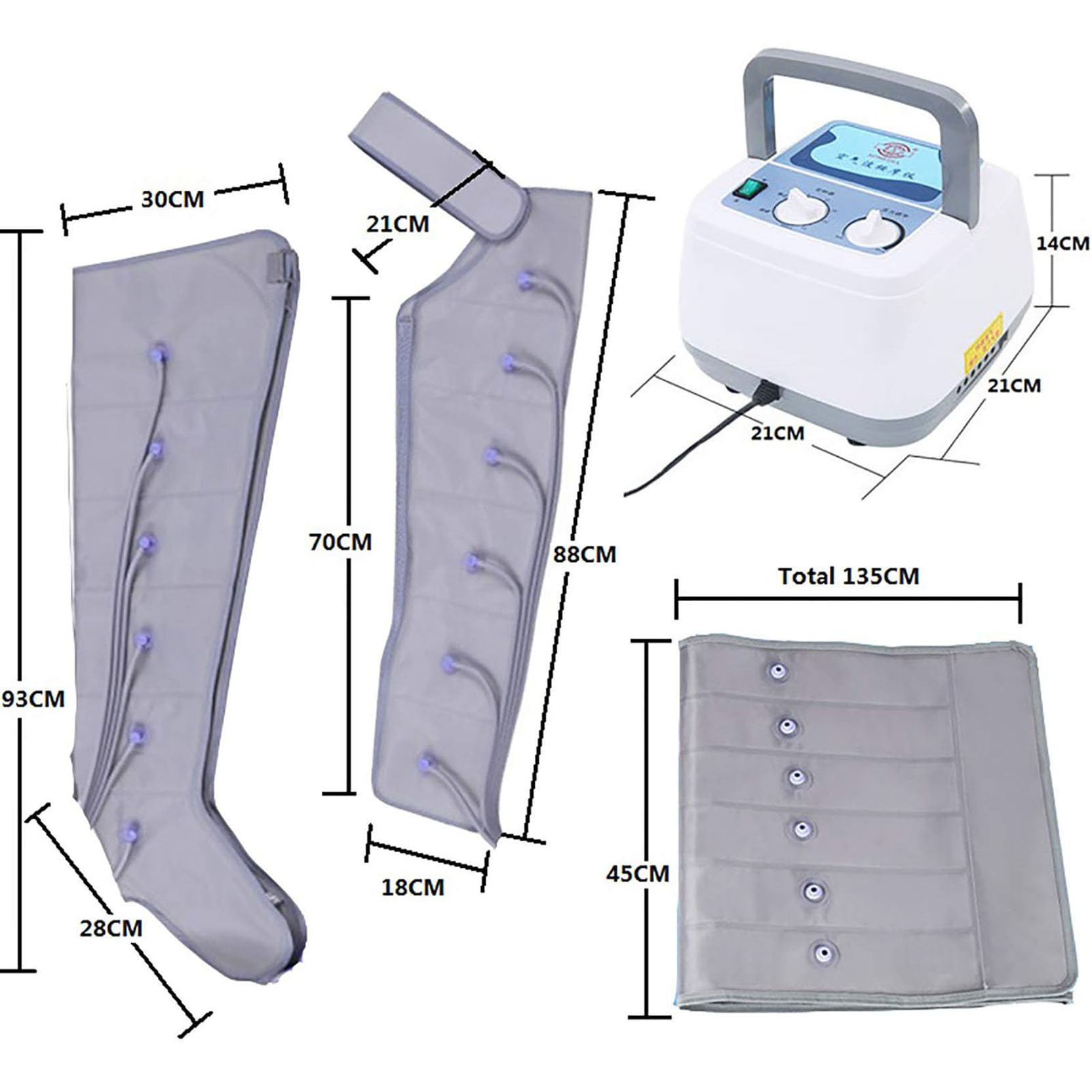 Massaggiatore Elettrico a Compressione d'Aria, 4/6 Camere d'Aria Pressoterapia Linfodrenaggio per Arm Gambe e Addome Drenaggio linfatico con Funzione di Cronometraggio, Grigio