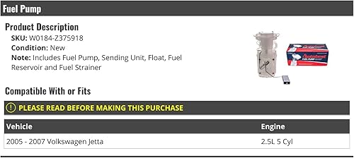 Bomba de combustible - Compatible con Volkswagen Jetta 2.5L 2005-2007 5 cilindros